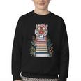 Cute Tiger With Book Floral Bookworm Librarian Book Lover Youth Crewneck Sweatshirt Cute Tiger With Book Floral Bookworm Librarian Book Lover Youth Crewneck Sweatshirt