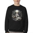Duck Reading Book Full Moon Lake Scenery Youth Crewneck Sweatshirt
