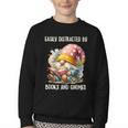 Easily Distracted By Books And Gnomes Book Reading Gnome Youth Crewneck Sweatshirt