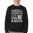 Easily Distracted By Cats And Books Reading Apparel Youth Crewneck Sweatshirt