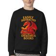 Easily Distracted By Dragons And Books Reading Youth Crewneck Sweatshirt