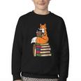Fox Books Read Reading Librarian America Men Women Kids Youth Crewneck Sweatshirt