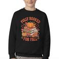 Fully Booked For Fall Books Pumpkin Autumn Thanksgiving Youth Crewneck Sweatshirt