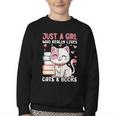 Girl Who Loves Cats And Books Cute Youth Crewneck Sweatshirt