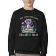 Girls Loves Dragon Books Fantasy Girls Kids Toddler Women Youth Crewneck Sweatshirt