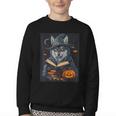 Halloween Girls Boys Cute Wolf Book Pumpkin Kids Halloween Youth Crewneck Sweatshirt