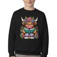 Highland Cow Book Floral Bookworm Youth Crewneck Sweatshirt