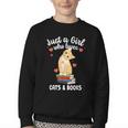 Just a Girl Who Loves Cats And Books Reading Cat & Bookworm Youth Crewneck Sweatshirt