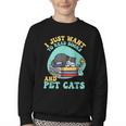 I Just Want To Read Books And Pet Cats Cat Book Lovers Youth Crewneck Sweatshirt