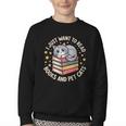 I Just Want To Read Books And Pet Cats Cat And Book Youth Crewneck Sweatshirt I Just Want To Read Books And Pet Cats Cat And Book Youth Crewneck Sweatshirt