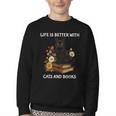 Life Is Better With Cats And Books Cute Cat Lover For Men Women Kids Youth Crewneck Sweatshirt