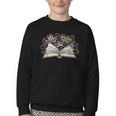 Mardi Gras Book Librarian Author Purple Beads Youth Crewneck Sweatshirt