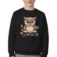Owl Reading A Book Perched On A Branch Bookworm Youth Crewneck Sweatshirt Owl Reading A Book Perched On A Branch Bookworm Youth Crewneck Sweatshirt