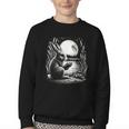 Rabbit Reading Book Full Moon Lake Scenery Youth Crewneck Sweatshirt