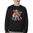 Rainbow Pride Bigfoot Reading Book With Heart Glasses Youth Crewneck Sweatshirt