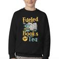 Reading Hobby Bookshelves Library Fueled By Books And Tea Youth Crewneck Sweatshirt