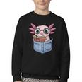 Readsalotl Axolotl Reading Book Lover Reading Pocket Axolotl Youth Crewneck Sweatshirt
