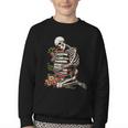 Skeleton Reading Book Halloween Bookworm Bibliophile Reader Youth Crewneck Sweatshirt