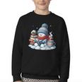 Snowman Reading Books Lovers Librarian Bookworm Christmas Youth Crewneck Sweatshirt