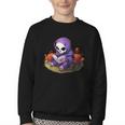 Spooky Grim Reaper Reading A Book Cute Creepy Halloween Youth Crewneck Sweatshirt Spooky Grim Reaper Reading A Book Cute Creepy Halloween Youth Crewneck Sweatshirt