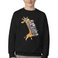 Teacher Shirt Giraffe Holding Books Bookworm Librarian Youth Crewneck Sweatshirt