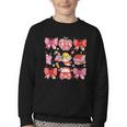 Valentine Cupid Coquette Pink Bow Apple Books Teacher Youth Crewneck Sweatshirt