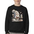 Vintage Cute Gnome Reading Book Coffee Cute Gnome Graphic Youth Crewneck Sweatshirt