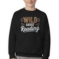 Wild About Reading Books Reader Lover Bookworm Leopard Print Youth Crewneck Sweatshirt