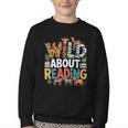 Wild About Reading Zoo Animals Books Reader Lover Youth Crewneck Sweatshirt Wild About Reading Zoo Animals Books Reader Lover Youth Crewneck Sweatshirt