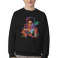 Woman Reading Book Lover Geometric Girl Afro History Youth Crewneck Sweatshirt