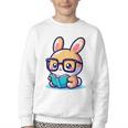 Adorable Book Lover Rabbit With Reading Glasses Cute Premium Youth Crewneck Sweatshirt