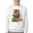Book Lover Owl Reading Bookish Library Read Books Be Kind Youth Crewneck Sweatshirt