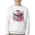 All Booked For Valentine's Teacher Coquette Bow Coffee Book Youth Crewneck Sweatshirt
