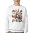 Bookish Retro Western Cowgirl Texas Book Lover Novel Reader Youth Crewneck Sweatshirt