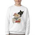 Cat And Books Flowers Reading Club Cat Lover Bookworm Youth Crewneck Sweatshirt