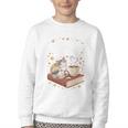 Coffee Cats & Books Cute Cat Book Lover Reading Youth Crewneck Sweatshirt