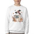 Cute Ghost Reading Book Librarian Book Lover Youth Crewneck Sweatshirt