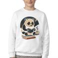 Cute Panda Reading Book Under Moon Bookworm Coffee Lover Youth Crewneck Sweatshirt