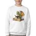 Dragon Bookworm Reading Book Graphic Youth Crewneck Sweatshirt