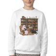 Ghost Reading Book Cat Lover Halloween Reading Enthusiast Youth Crewneck Sweatshirt