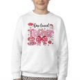 HUGvyn One Loved Teacher Valentine Book Heart Reading Bow Youth Crewneck Sweatshirt