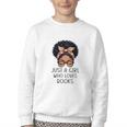Just a Girl Who Loves Books Messy Bun Black Women Reading Youth Crewneck Sweatshirt Just a Girl Who Loves Books Messy Bun Black Women Reading Youth Crewneck Sweatshirt