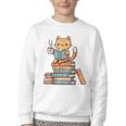 Kawaii Cat Coffee Books Teacher Men Women Girls Kids Youth Crewneck Sweatshirt Kawaii Cat Coffee Books Teacher Men Women Girls Kids Youth Crewneck Sweatshirt