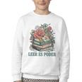 Leer ES Poder Cute Floral Spanish Teacher Book Reading Youth Crewneck Sweatshirt
