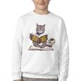 Life Is Better With Cats Coffee Books Cat Reading Book Youth Crewneck Sweatshirt