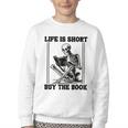 Life Is Short Buy The Book Skeleton Book Lover Reading Youth Crewneck Sweatshirt