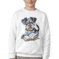 Nerdy Schnauzer Dog Book Lover Glasses Cute Pet For Men Women Kids Youth Crewneck Sweatshirt