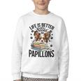 Papillon Dog Breed Life Is Better With Books And Papillons Youth Crewneck Sweatshirt