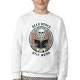 Reader Skeleton Read Books Be Kind Stay Weird Youth Crewneck Sweatshirt
