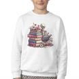 Reading A Book Per Day Keeps Reality Away Skeleton Books Youth Crewneck Sweatshirt